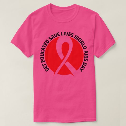 世界エイズ救デーで教育を受ける Tシャツ (デザイン正面)