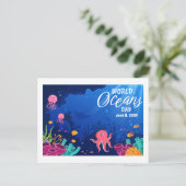 世界オーシャンズの日の水中シーンカスタム年 ポストカード (スタンド正面)