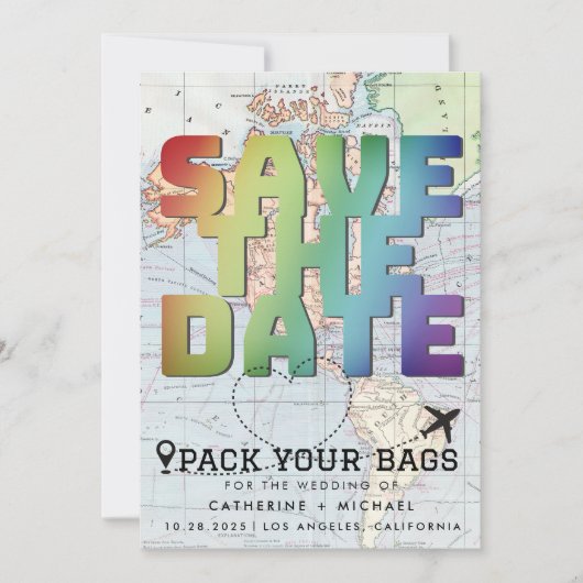 世界カラフル地図デスティネーションウェディング救ザダ セーブザデート (正面)