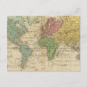世界カラフル地図 ポストカード