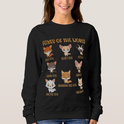 世界キツネTシャツ 面白い キツネ 動物 教育 スウェットシャツ (正面)