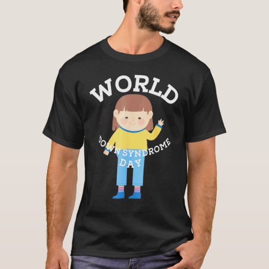 世界ダウン症の日+自閉症啓発Tシャツを着てロックせよ Tシャツ (正面)