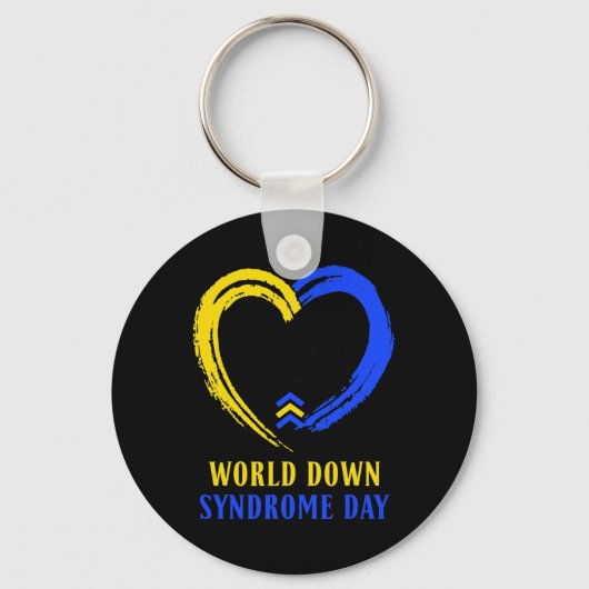世界ダウン症候群の日ががんアイディアを倒す キーホルダー (正面)