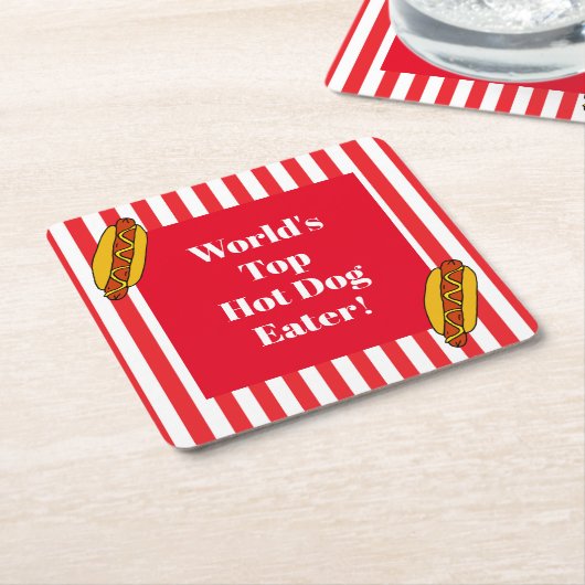 世界トップのホットドッグ食べ物食べ選手 スクエアペーパーコースター (アングル)