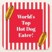 世界トップのホットドッグ食べ物食べ選手 スクエアペーパーコースター (正面)