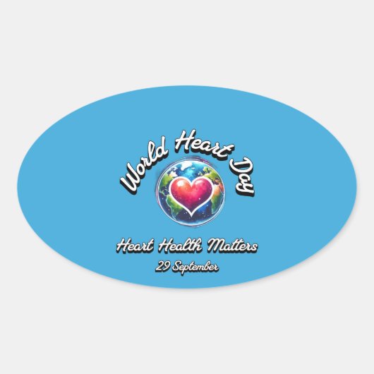世界ハートの日。ハートの健康が重要 楕円形シール (正面)