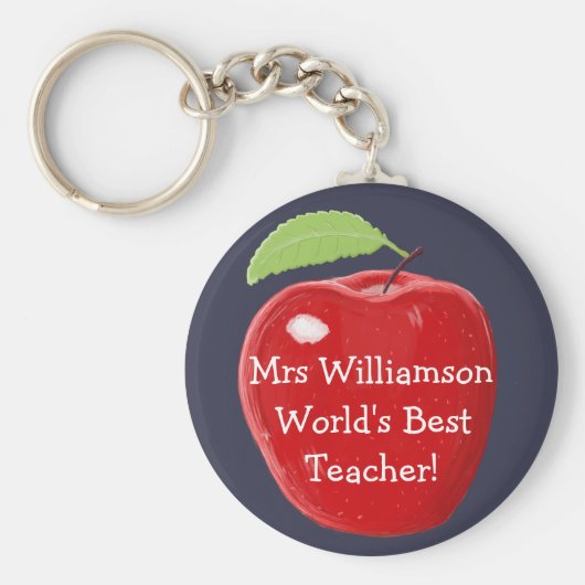 世界パーソナライズされたの最高の先生の絵画Apple キーホルダー (正面)