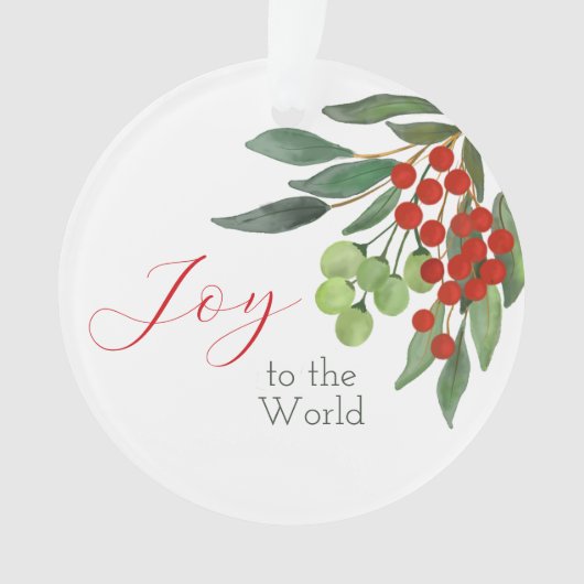 世界パーソナライズされたへの喜び赤ホリークリスマス オーナメント (正面)