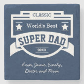 世界パーソナライズされたネイビー最高のブルすごいパパ ストーンコースター (正面)