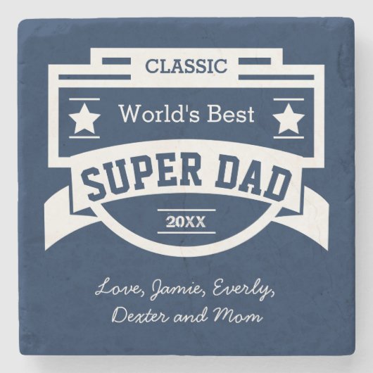 世界パーソナライズされたネイビー最高のブルすごいパパ ストーンコースター (正面)