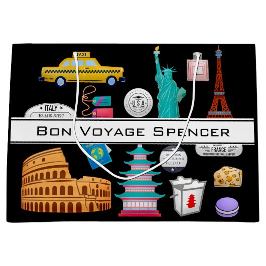 世界パーソナライズされた旅行 ラージペーパーバッグ (正面)