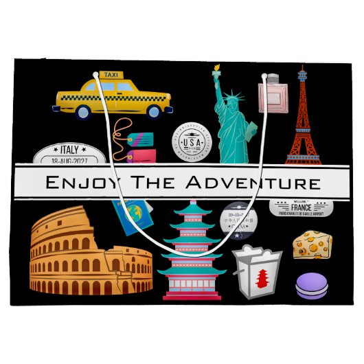 世界パーソナライズされた旅行 ラージペーパーバッグ (裏面)