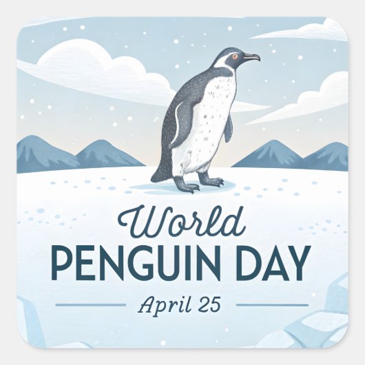 世界ペンギンの日 冬の自然イラスト スクエアシール (正面)