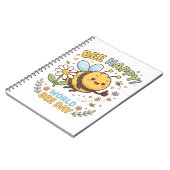 世界ミツバチの日を祝う愛らしい"Bee Happy!"イラスト ノートブック (左側)