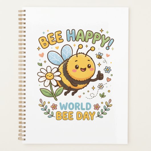 世界ミツバチの日を祝う愛らしい"Bee Happy!"イラスト プランナー手帳 (正面)