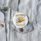 世界ミツバチの日を祝う愛らしい"Bee Happy!"イラスト 缶バッジ (インサイチュ)