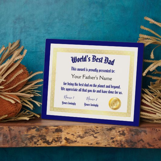 世界モダンおもしろいのパパ証明書 フォトプラーク (側面)