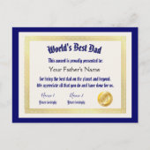 世界モダンおもしろいのパパ証明書 ポストカード (正面)