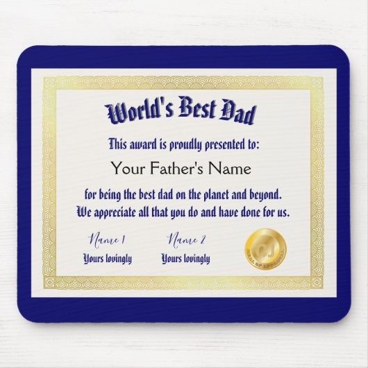 世界モダンおもしろいのパパ証明書 マウスパッド (正面)