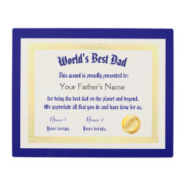 世界モダンおもしろいのパパ証明書 メタルプリント