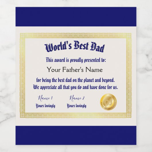 世界モダンおもしろいのパパ証明書 ワインラベル (シングルラベル)