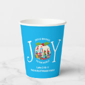 世界モダンのクリスマスカップに青い紙の喜び 紙コップ (裏面)