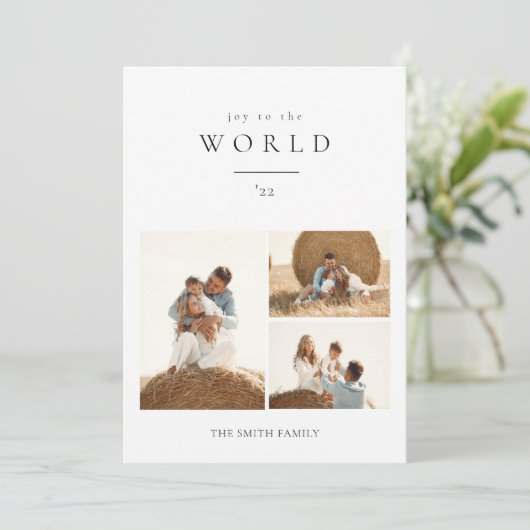 世界モダンのクリスマス写真への喜び シーズンカード (スタンド正面)