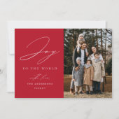 世界モダンの赤い写真への喜び シーズンカード (正面)