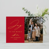 世界モダンの赤い写真への喜び 箔シーズンカード (立ち正面)