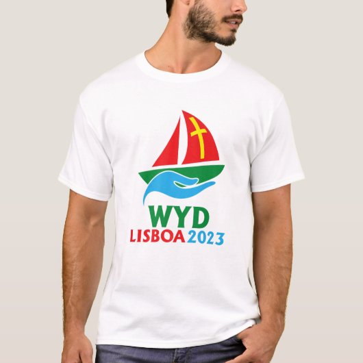 世界ユースデー2023年スケッチインスパイアJMJ WYD Tシャツ (正面)