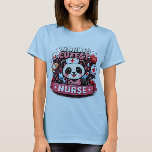 世界一かわいい看護師パンダの面白い看護師Tシャツ Tシャツ (正面)