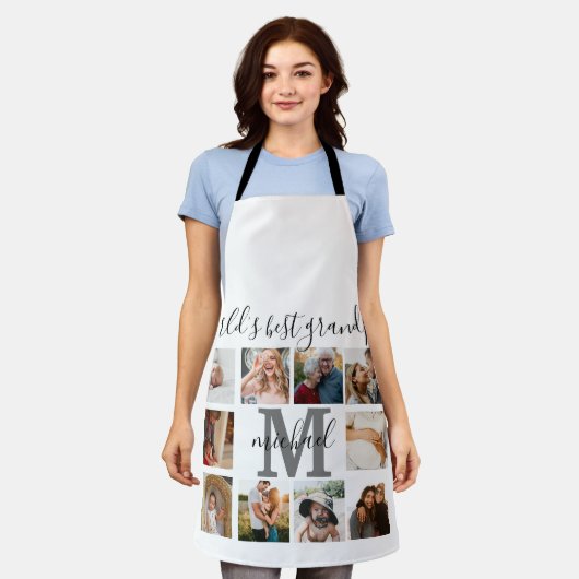 世界一のおじいちゃん10写真写真コラージュ エプロン (着用した状態)