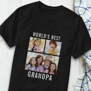 世界一のおじいちゃん 3枚の写真コラージュ テキスト ブラック Tシャツ
