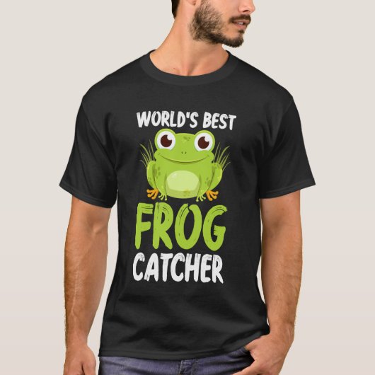世界一のカエル捕獲者 カエルの採取 カエル捕獲ネット Tシャツ (正面)