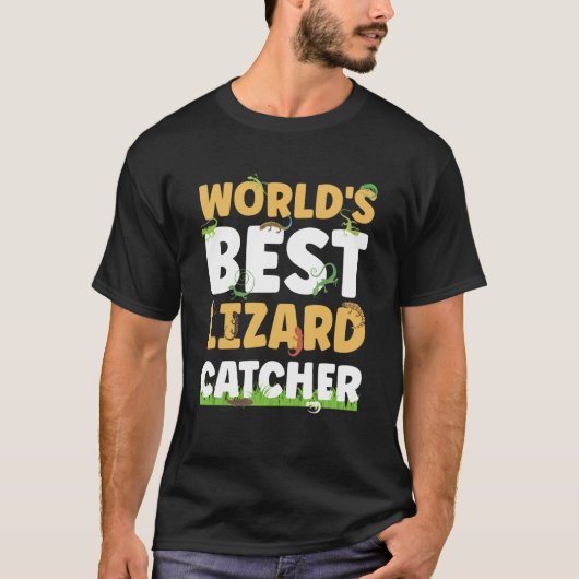 世界一のトカゲ捕獲少年 トカゲ狩り少年 Tシャツ (正面)