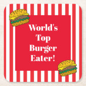 世界一のバーガー食べ物食べの出場者 スクエアペーパーコースター (正面)