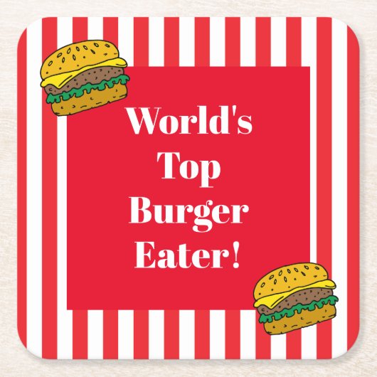 世界一のバーガー食べ物食べの出場者 スクエアペーパーコースター (正面)