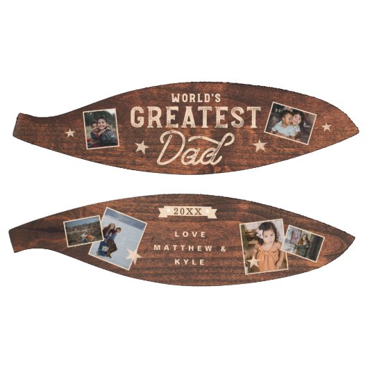 世界一のパパ木目八色写真コラージュ バスケットボール (パネル)