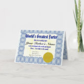 世界一のファーター証明書の父いたずら カード (正面)