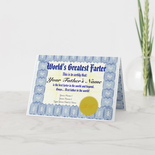 世界一のファーター証明書の父いたずら カード (正面)