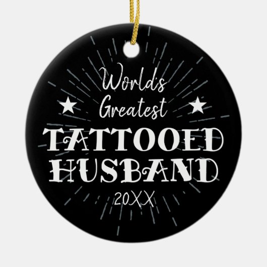 世界一の入れ墨をした夫パーソナライズされた セラミックオーナメント (正面)