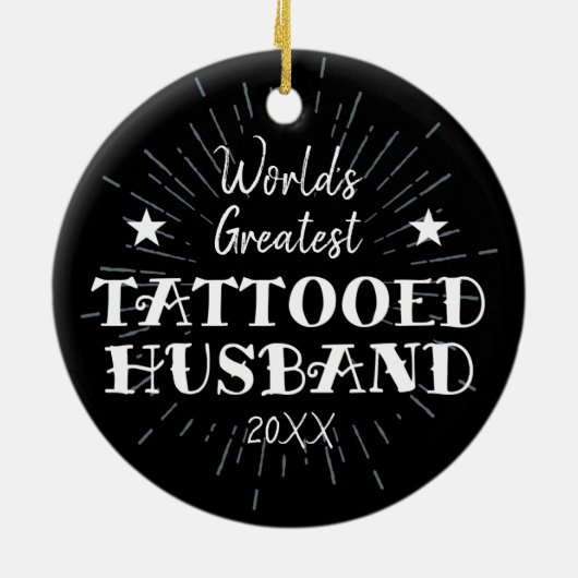 世界一の入れ墨をした夫パーソナライズされた セラミックオーナメント (裏面)