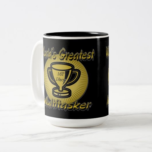 世界一の味数々の付きトロフィー ツートーンマグカップ (正面左)