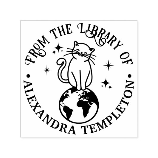世界一の図書館の本の名前の上の猫 セルフインキングスタンプ (デザイン)