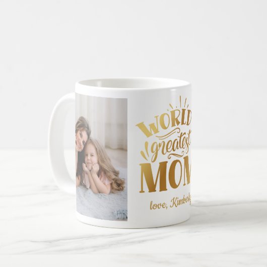 世界一の母の写真パーソナライズされたコラージュ コーヒーマグカップ (正面左)