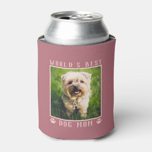 世界一の犬のママ 足跡 フォト ローズゴールド 缶クーラー (缶正面)
