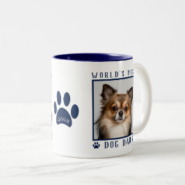 世界一の犬の父さんフォトネームパープリントネイビー ツートーンマグカップ