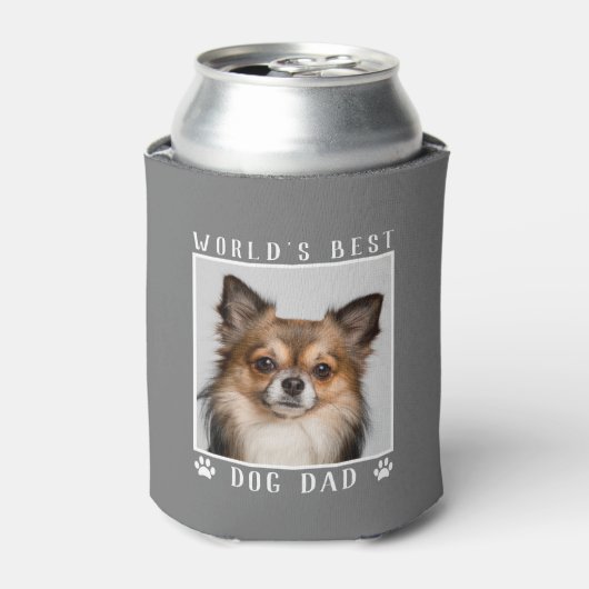世界一の犬パパ 足跡 ペット写真 グレー 缶クーラー (缶正面)