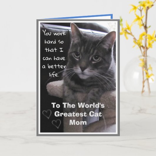 世界一の猫の母親おもしろカード カード (黄色い花)