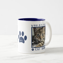 世界一の猫パパフォトネームパープリントネイビー ツートーンマグカップ